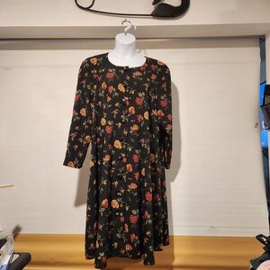 Chaus Floral Long Sleeve Dress - Black with Red and Gold